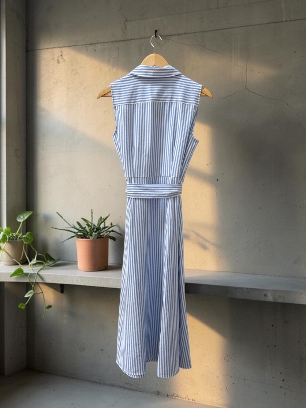 NWT Tommy Hilfiger Sleeveless Blue & White Stripe Dress with Tie Waist! Size 6! - Picture 3 of 9